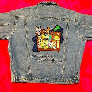 Vintage Jeans Jacket with classic cartoons pictured from Warner bros.